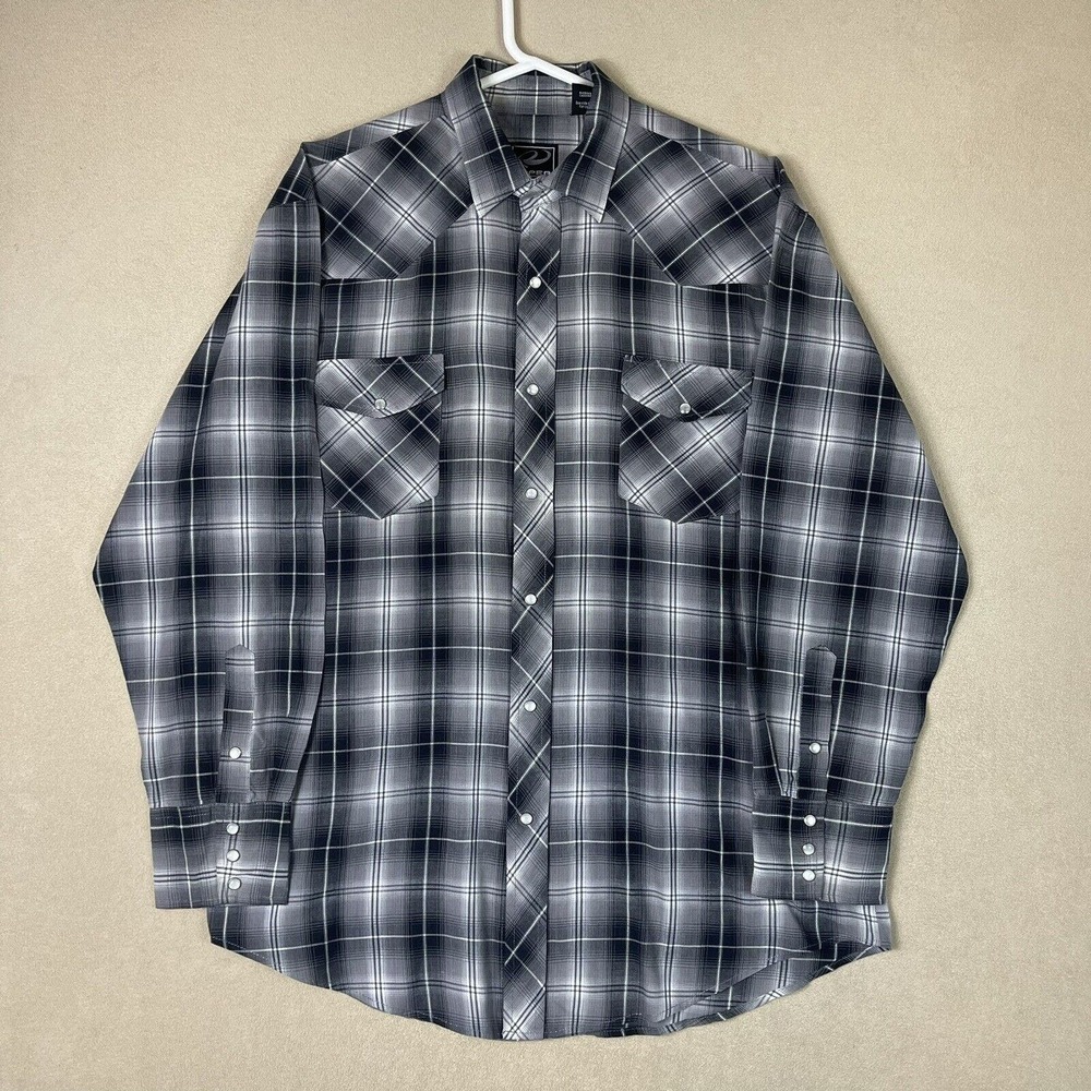 Roper Shirt Mens Extra‎ Large Black Gray Plaid Button Up Button Front Adult